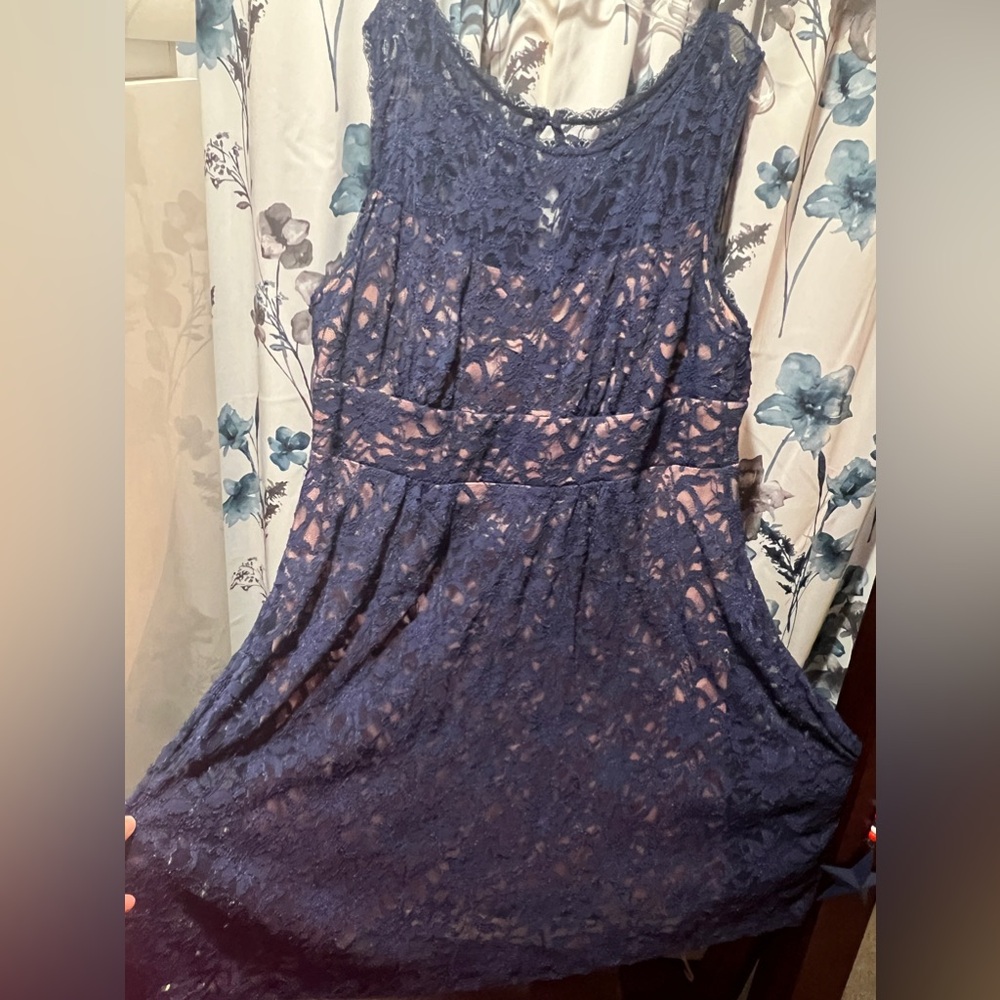 Navy blue lace  dress with rose under layer